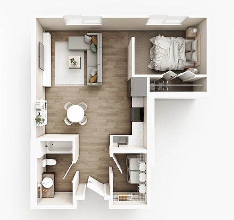 Floor plan for studio, 1 bath, 645 sqft